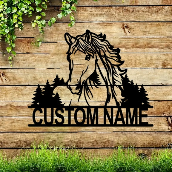 Custom Personalized Metal Horse Wall Art - Art Deco Style Custom Text Sign for Home, Farmhouse Kitchen, Living Room, Office