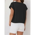 thumbnail image 7 of Womens Short Sleeve T-Shirts Round Neck Rolled Dolman Sleeve Tops Solid Casual Cropped Tees, 7 of 7