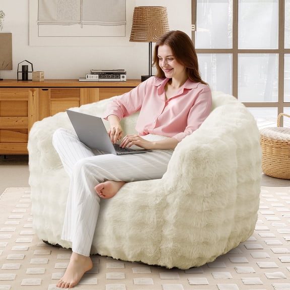 KINGYES Giant Bean Bag Chair, Oversized Beanbag Chair, Sofa Chair with Memory Foam Filler and Chair Cover for Living Room, Bedroom, Dorm,Beige