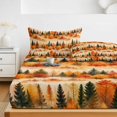 thumbnail image 6 of Cal.King Size Fitted Sheet Set - Fall 3 Piece Bedding Sets 16" Deep Pocket Fitted Sheet with 2 Pillowcases, Watercolor Orange Red Maple Leaves Green Pine Trees Brushed Microfiber Hotel Bed Sheets, 6 of 9