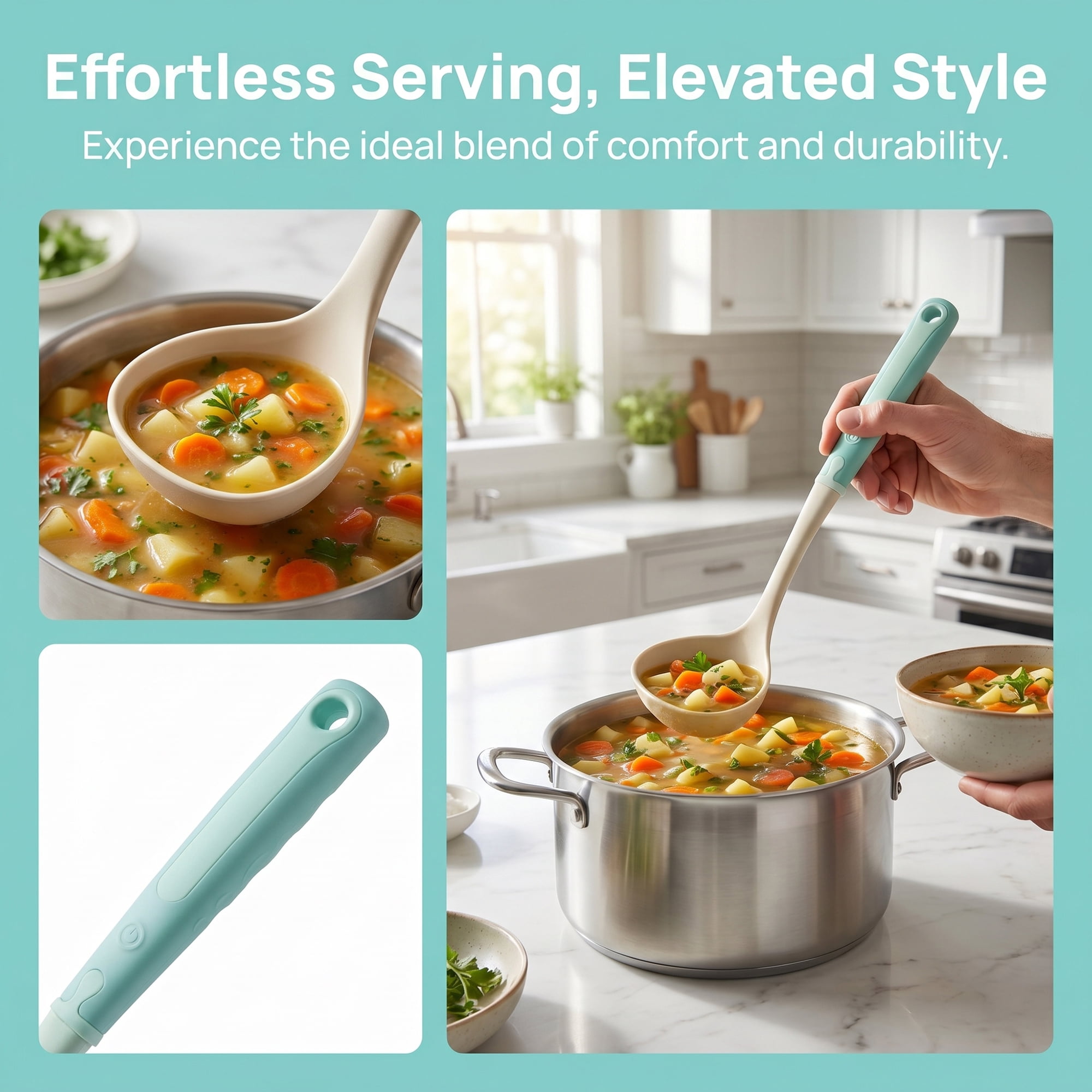 Unique Bargains Heat Resistant Cooking Silicone Soup Spoon for Cookware A 13.6"x3.3"