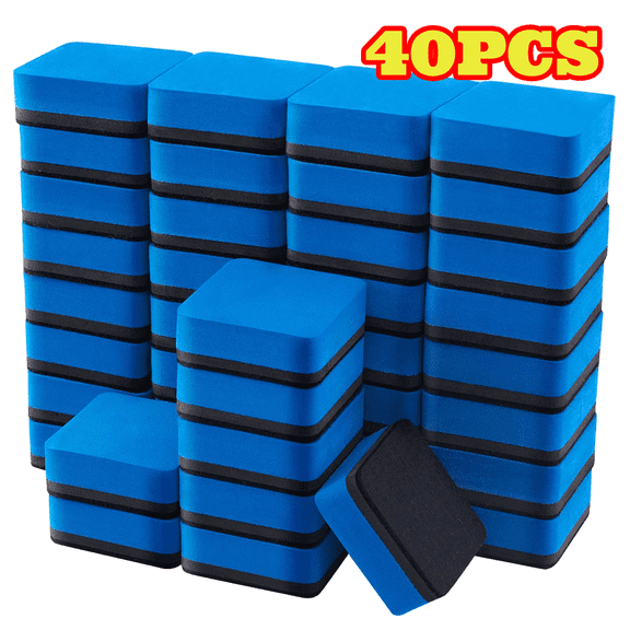 40pcs Blue Dry Erase Erasers, Magnetic Whiteboard Erasers, Mini Whiteboard Cleaning Pads, Chalkboard Wiper Supplies for Office, Home