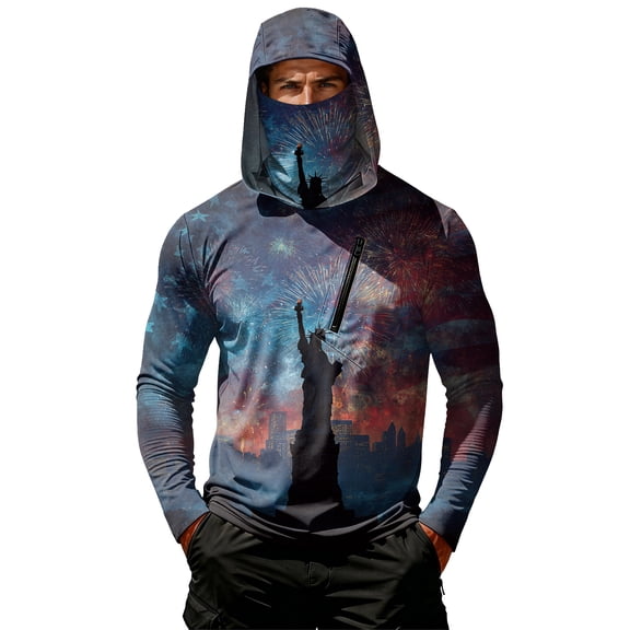 Homeyce Men's Upf 50 Sun Protection Shirts UV Spf Long Sleeve Shirt with Mask Rash Guard Cooling Hoodies Fishing Lightweight T-Shirts,Black 3XL