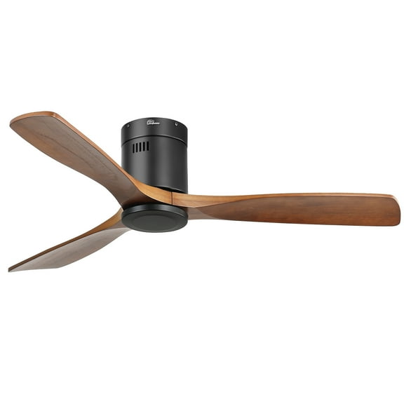 Ceiling Fan 52-Inch Ceiling Fan, Flush Mount, Remote Control, Wood Blades, Modern Indoor/Outdoor Fan for Bedroom, Patio