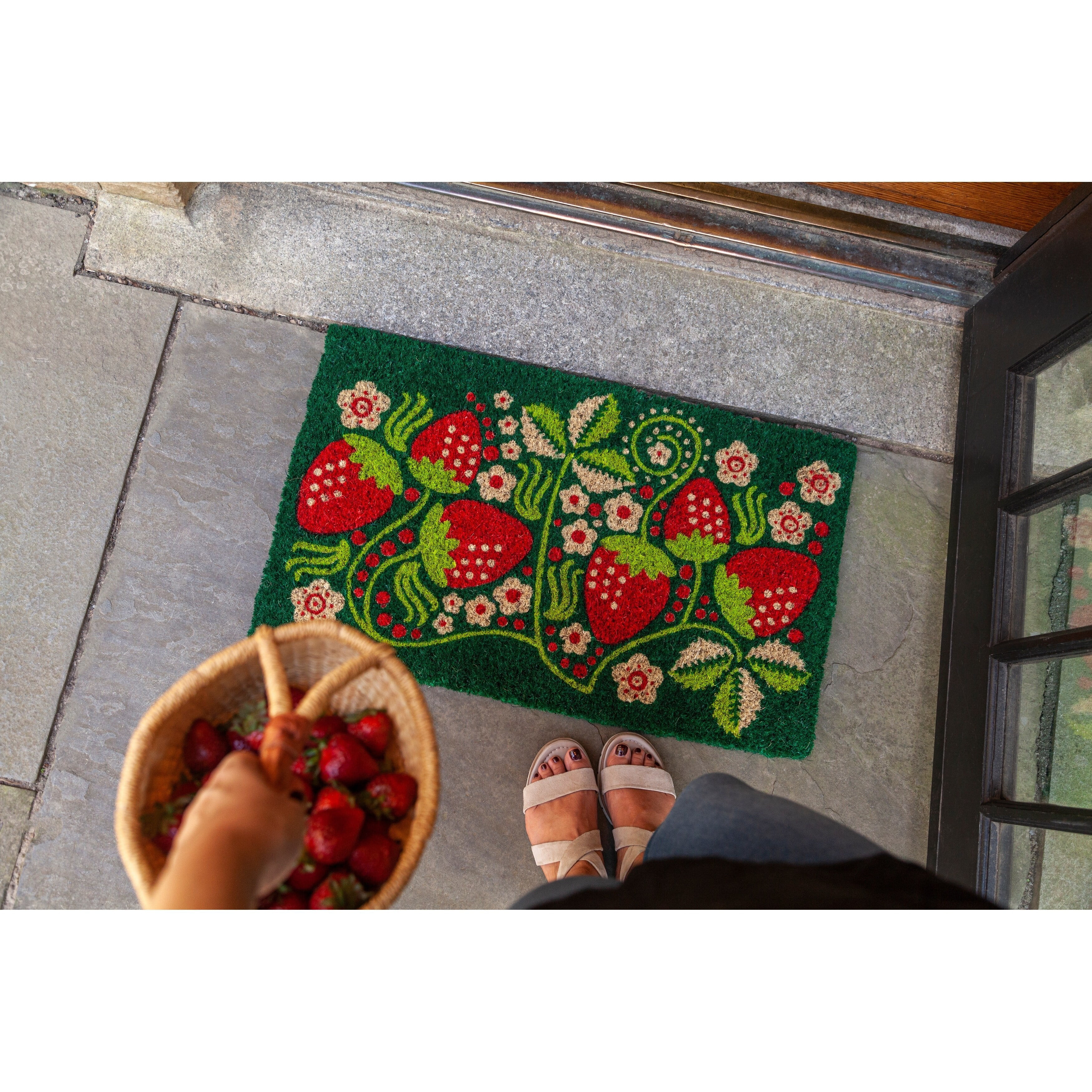 Entryways Strawberry Vines Handwoven Coconut Fiber Doormat - 18 x
