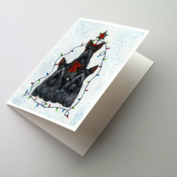 Scottie Christmas Family Tree Greeting Cards and Envelopes Pack of 8