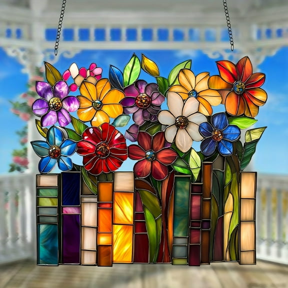 Ljxge Nature-Themed Acrylic Hanging Ornament, Stained Glass Art Flower Pot Design, Lightweight Home Decor, Realistic 3D Effect, Ideal for Balcony, Garden Shed, or Living Room Decoration