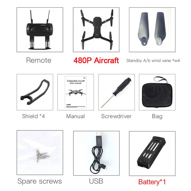 Drone plegable de cuatro ejes RC WiFi Quadcopter para niños, juguete de avión de altura fija teledirigido, 480P kenally EL002036-01B