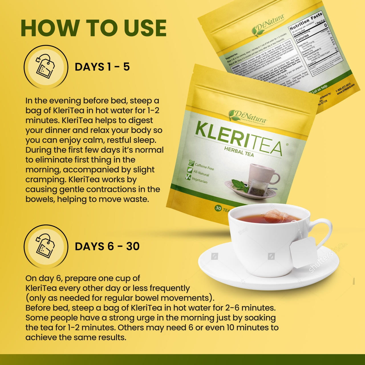 DrNatura KleriTea Herbal Tea Caffeine Free All Natural Vegetarian Tea Bags 30 Count 2.12 oz