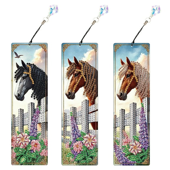 3pcs Diamond Painting Bookmark Kit 5D DIY Horse Special Design Shimmering Handmade Artwork For Book Lovers Perfect for Birthdays, Christmas, and Holidays