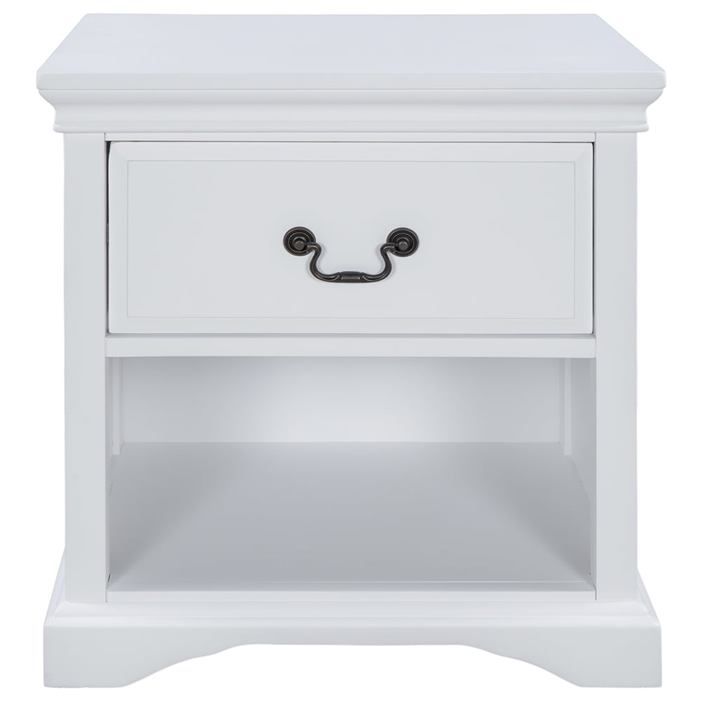 Lowestbest Modern Solid Wood Bedside Table, Living Room Side Table Coffee Table with 1 Drawer, White Lowestbest Modern Solid Wood Bedside Table, Living Room Side Table Coffee Table with 1 Drawer, White