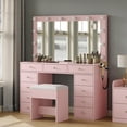 thumbnail image 3 of Pink Vanity Desk with Illuminated Mirror & Power Outlet, 11 Drawers Vanity Table with Chair, Makeup Vanity with 12 LED Lights, Tempered Glass Top, Dressing Table for Bedroom,Dressing Room, 3 of 7