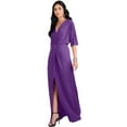 thumbnail image 4 of KOH KOH Long Sexy V-Neck Short Sleeve Slit Flowy Cocktail Evening Bridesmaid Wedding Guest Party Summer Tall Dressy Maxi Dress Gown For Women Lavender Purple X-Small US 2-4 NT290, 4 of 7