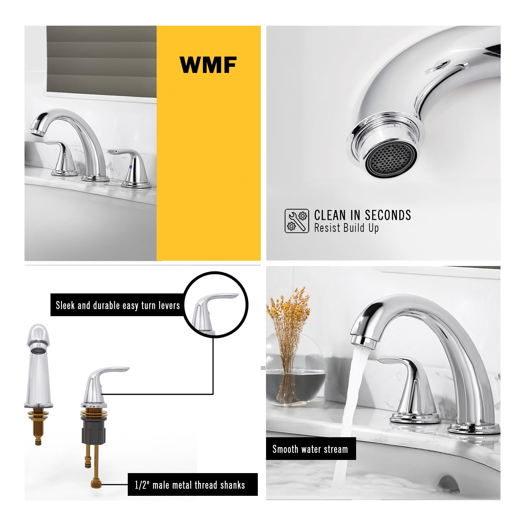 WMF Stainless Steel Chrome 8 Inch Bathroom Sink Faucet