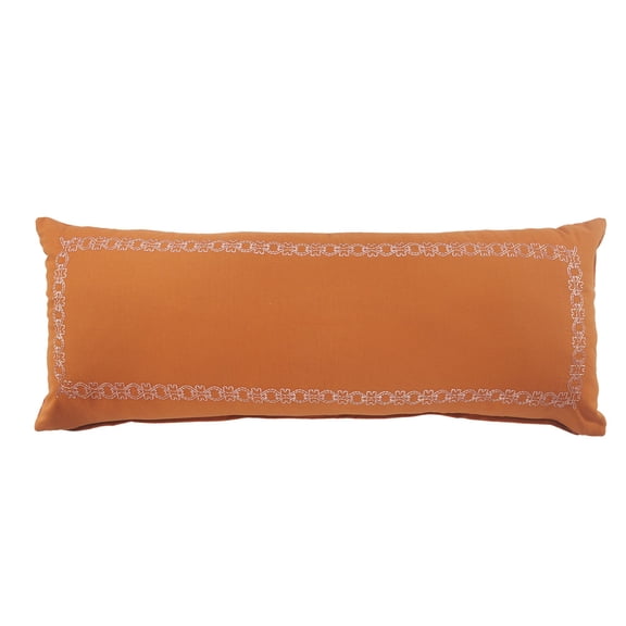 Laddha Home Designs 36" Cinnamon Orange and White Embroidered Border Lumbar Rectangular Throw Pillow