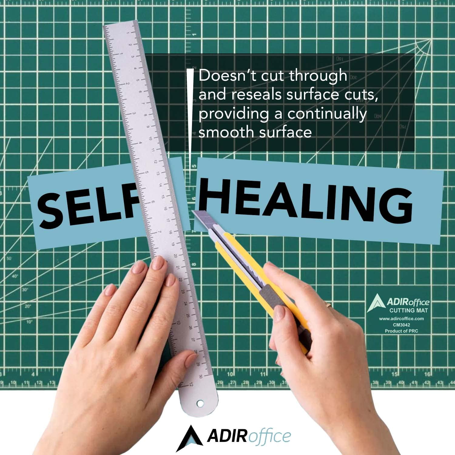Adir Self Healing Cutting Mat - 18x36 Inches Sew Cutting Mat and Quilt Cutting Mat with 5 Layers, Double Sided Cutting Mat for Crafts - Reversible Non-Slip Cutting Pad with Grid