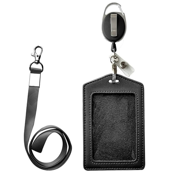 SHENMO Badge Holders, Vertical PU Leather ID Badge Card Holder with 1 Clear  ID Window, with Detachable Neck Lanyard Strap and Retractable Badge Reel