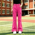 thumbnail image 5 of Cargo Flare Pants for Girls Solid Color High Waist Trousers with Multiple Pockets for Casual & Outfit Wear, 5 of 8