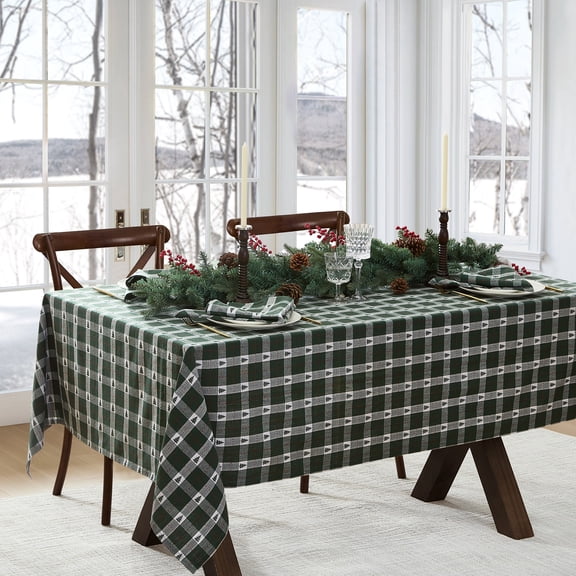 Elrene Home Fashions Sherwood Tree Dobby Cotton Rectangle Tablecloth, Green, 52" x 70" Rectangle