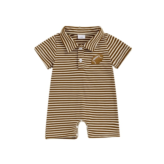 BemeyourBBs Newborn Baby Boy Girl Football Outfit Striped Rugby Romper Button Down Collared Short Sleeve Jumpsuit Fall Winter Clothes Coming Home Outfit