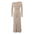 thumbnail image 6 of Aoiroe Women Tracksuit Fall 2 piece Outfits,Summer Fashion Lounge Matching Set Spring Clothes Flowy Wide Leg Pants Set Travel Outfits Casual Outfits Tracksuit Matching Lounge Khaki L, 6 of 8