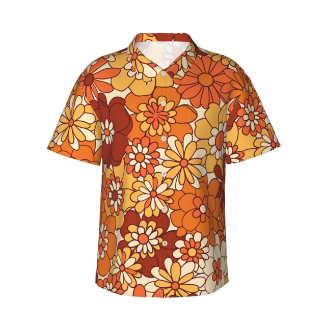 Fotbe Hippie Flower Camisa Hawaiana para Hombre Unisex – Camisa Casual de Verano con Botones de Manga Corta de Algodón y Lino,Small