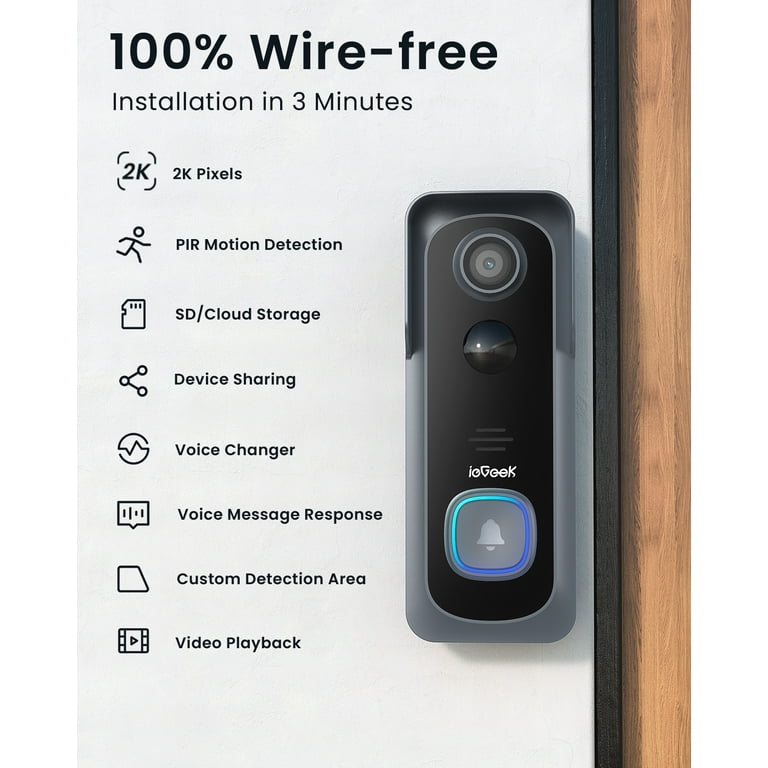 ieGeek 2K Wireless Doorbell Camera, Motion Detection, 2-Way Audio
