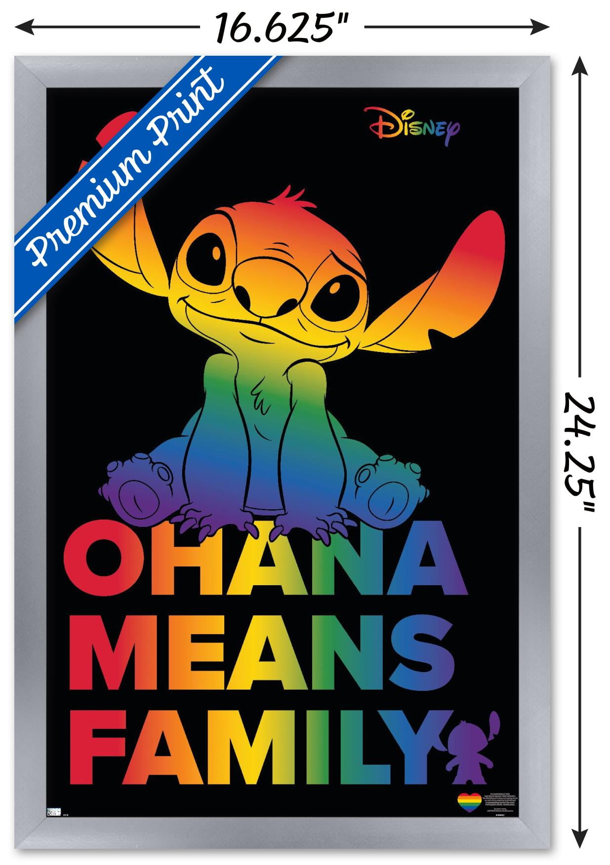 Disney Lilo and Stitch - Ohana Pride Wall Poster, 14.725" x 22.375" Framed