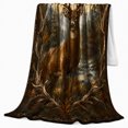 thumbnail image 2 of Stag in Forest Stream with Antler Branch Border, Regal Rustic Wildlife Art for Deer Lovers, Warm Flannel Blanket for Cabin and Lodge, Father's Day Gift, Home Decor, 2 of 9