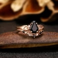 thumbnail image 3 of Bat Wings Black Onyx Gothic Engagement Ring Set – Star & Moon Wedding Rings in 14K Rose Gold Vermeil | Diamond Band Halloween Gift for Her, 3 of 4