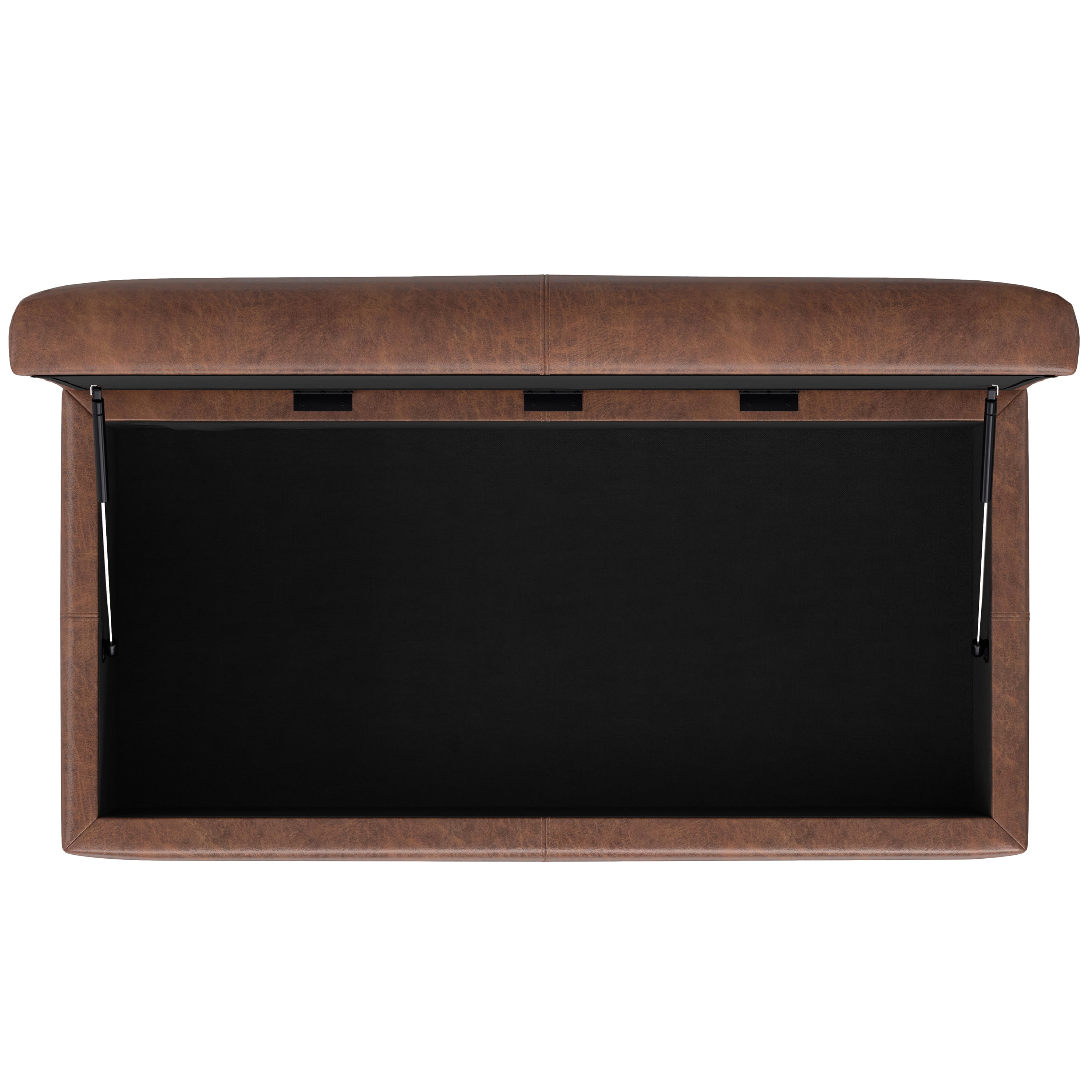 Gabbie 48 inch Wide Rectangular Storage Ottoman in Distressed Saddle Brown Vegan Leather