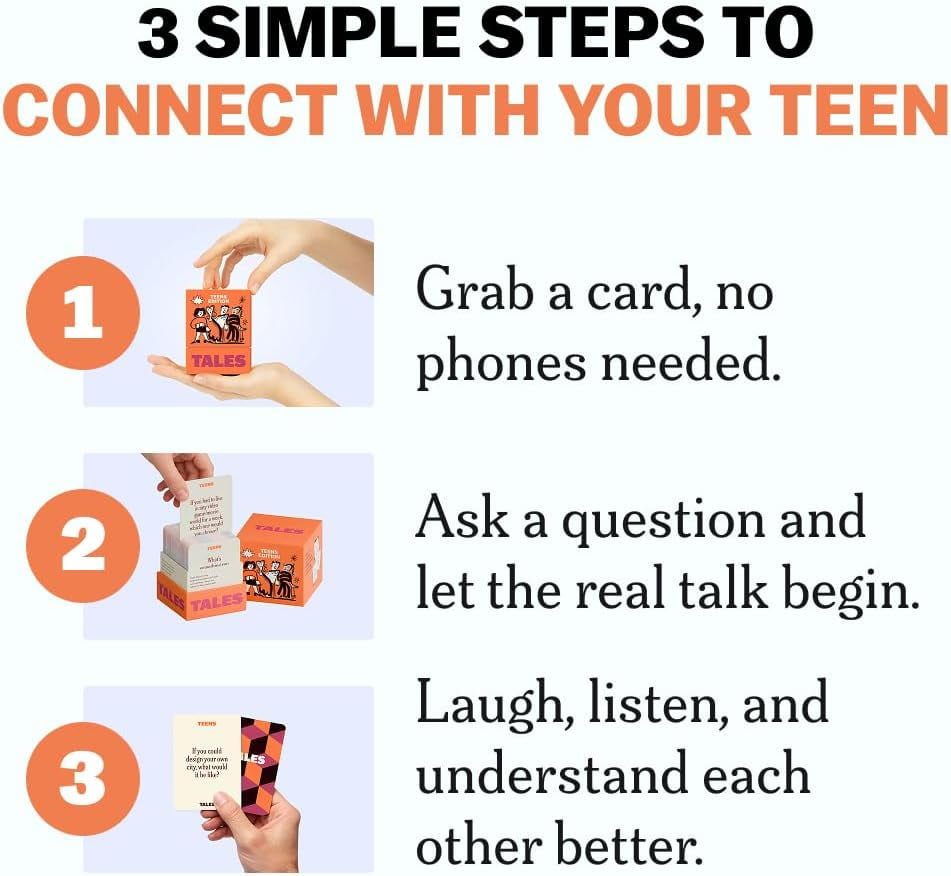 TALES Conversation Cards, Teens Edition 150 Count, Fun Family Games for Teens, Perfect for Dinners, Road Trips, Classrooms