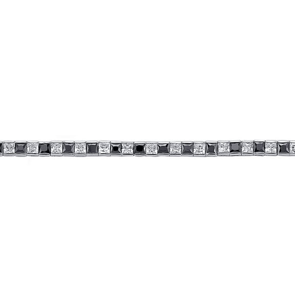 Silver Jewelco London Black Princess Cut CZ Eternity Tennis Bracelet 4mm