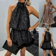 thumbnail image 7 of Lovskoo 2024 Womens Glitter Sequin Dress Sparkly Halter Neck Sleeveless Fashion Glitter Mini Club Dresses Rose Gold, 7 of 7