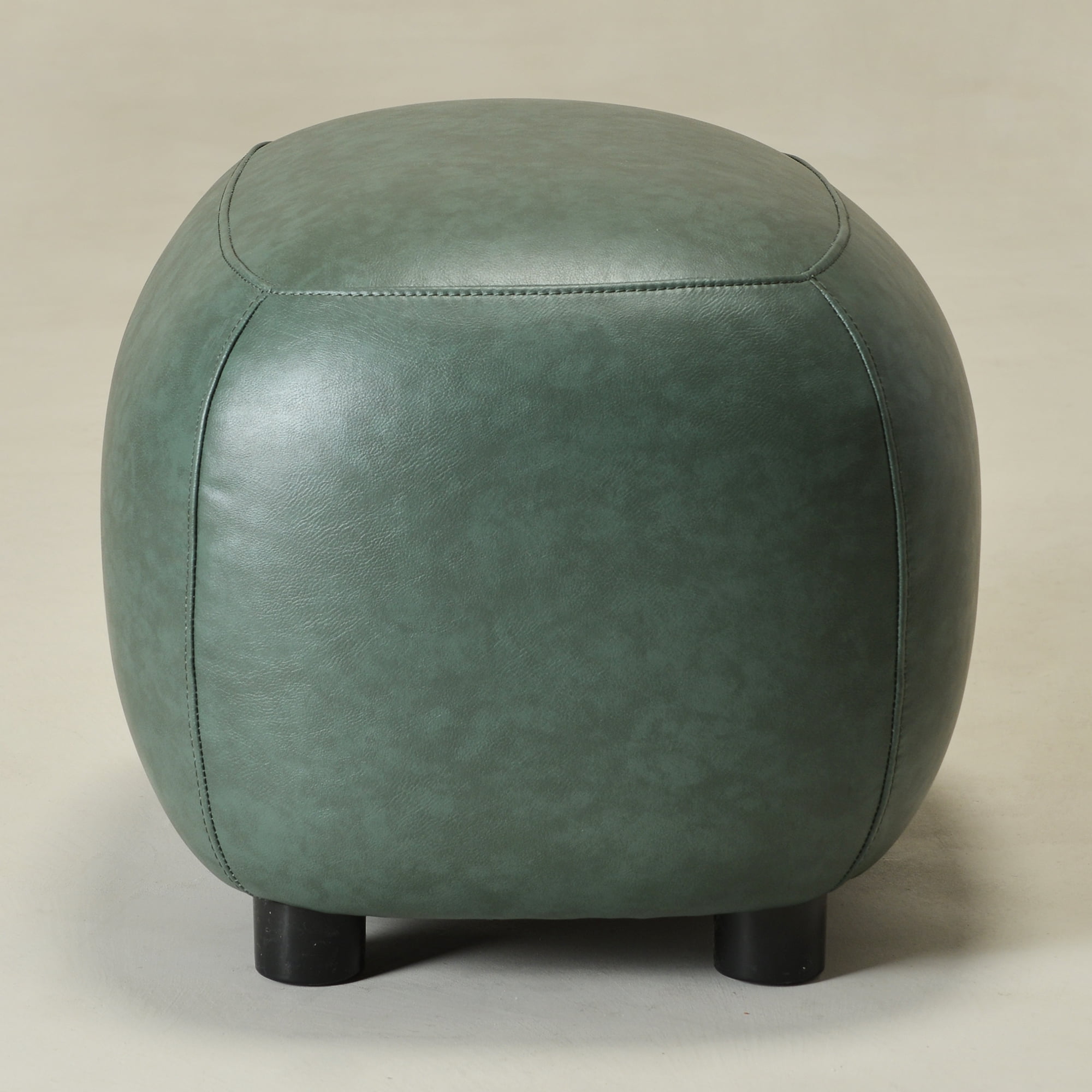 23" Wide Faux Leather Upholstered Ottoman, Mid-Century Modern Living Room Footrest with Soft Padded Seat, Footstool for Bedroom, Entryway or Living Room, Green