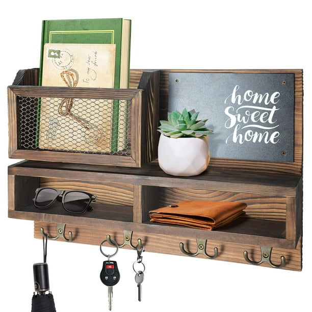 Soporte para llaves para organizador de correo de pared, soporte de pared con ganchos para llaves y soporte para billetera, almacenamiento de gafas de sol y soporte para correa para perro, decorativo