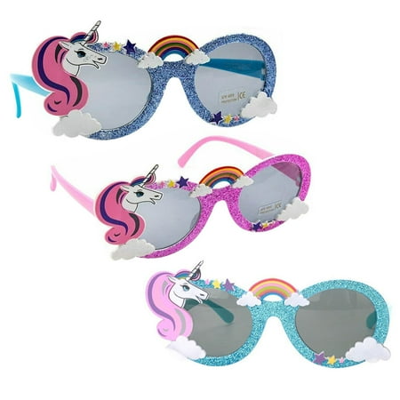 

3pcs Cartoon Unicorn Glasses Birthday Party Eyeglasses Birthday Dress Up Prop Favors (Pink Dark Blue Light Blue)