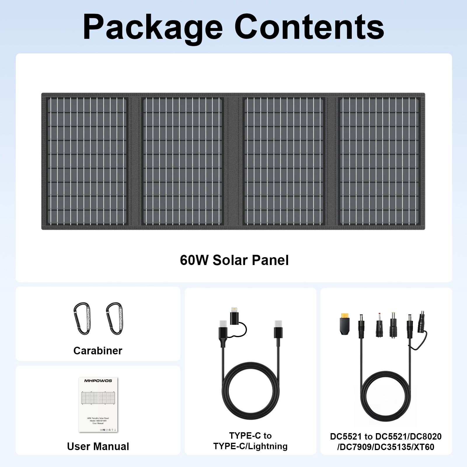 MHPOWOS 60W Portable Solar Panel Charger Foldable USB Solar Phone Charger for Camping Hiking Backpacking
