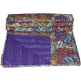thumbnail image 2 of Purple Color Paisley Print Kantha Quilt, Hand Stitched Queen Size Cotton Bedspread, Indian Designer Bed Cover, Reversible Kantha Bedding, 2 of 5