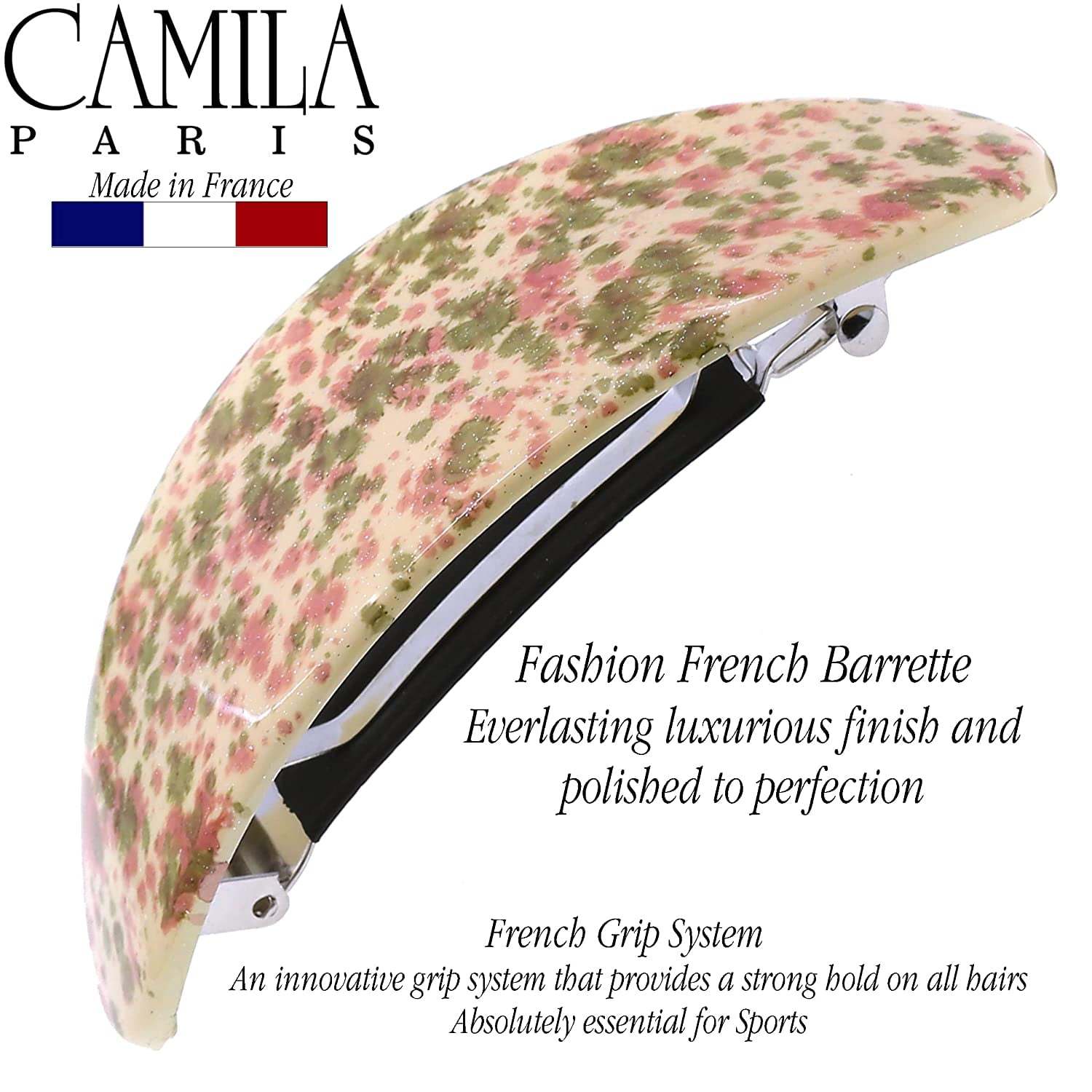 Camila Paris CP3325 French Hair Barrette Oval For Thick Curly Wavy Long Hair, Strong Hold Grip Hair Clips for Women, No Slip Rubberized Metal Clasp, Styling Girls Hair Accessories, Made in France