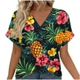 thumbnail image 4 of qucoqpe Womens Summer Tops Fashion Floral Printed Short Sleeve T Shirts Casual V Neck Cute Trendy Tunic Blouses, 4 of 5