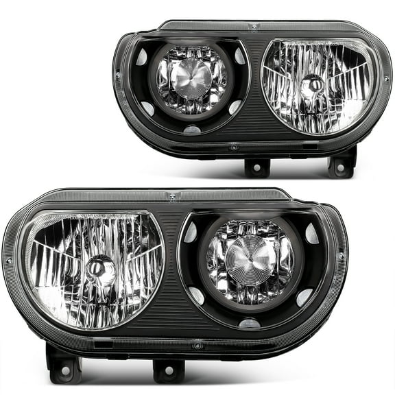 ECCPP Headlight Assembly Fit 2008-2014 for Dodge Challenger Black Housing Clear Reflector Pair Headlights CH2502219