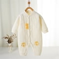 thumbnail image 2 of QIbmong Infants Newborn Romper Button down Long Sleeve Collared V Neck Bodysuit Casual Claw Embroidery Cute Winter Warm Clothing Sets(12-18 Months,Yellow), 2 of 6