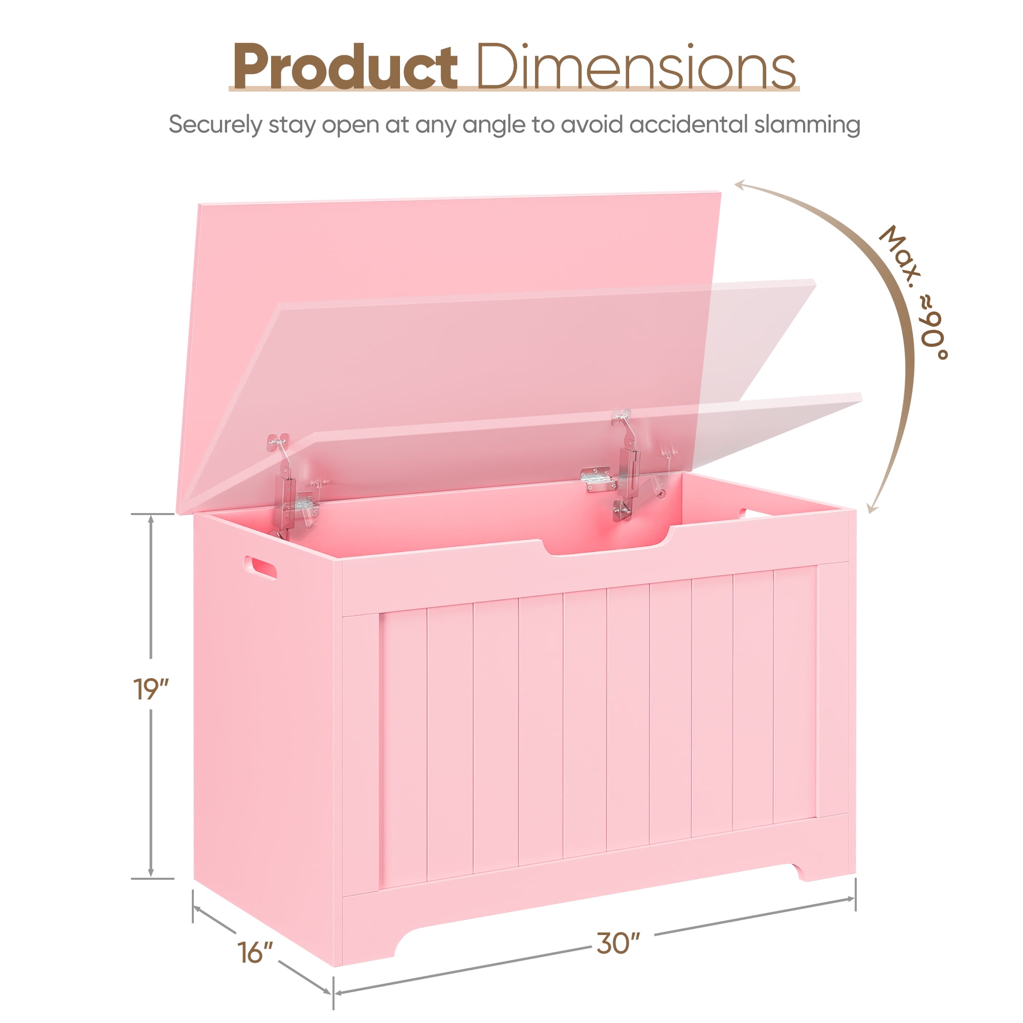 SuperDeal 30-Inch Lift Top Storage Chest Wooden Home Organizer Bench with Safety Hinged Lid Large MDF Toy Box Entryway Bedroom Living Room, Pink