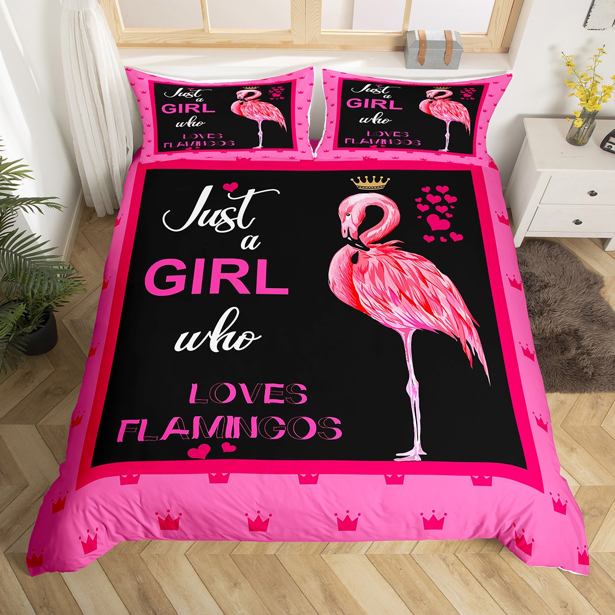 YST Pink Flamingo Bedding Set Twin for Girls Flamingo Decor Duvet Cover