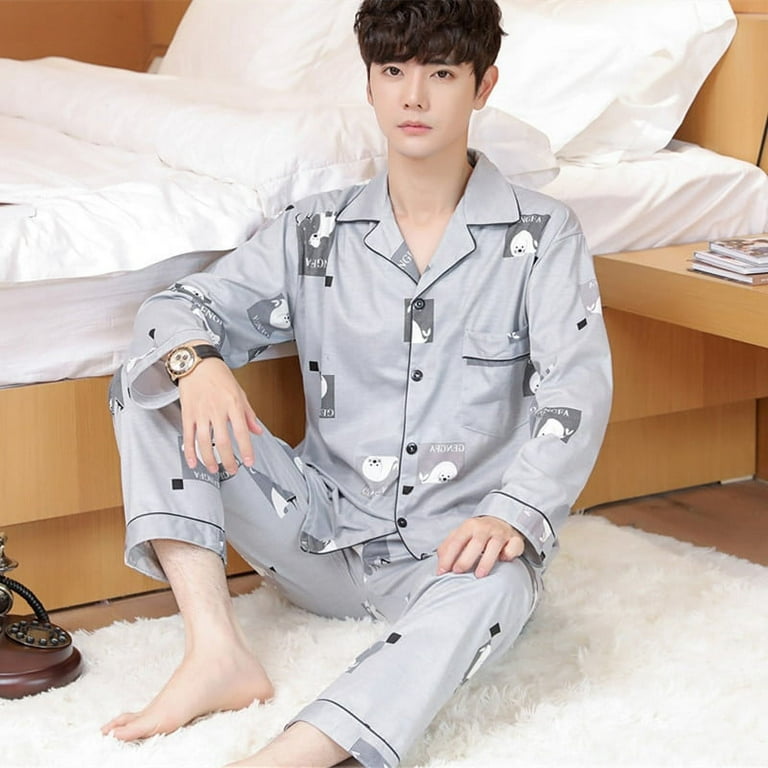 Mens long sleeve cotton pajamas sale