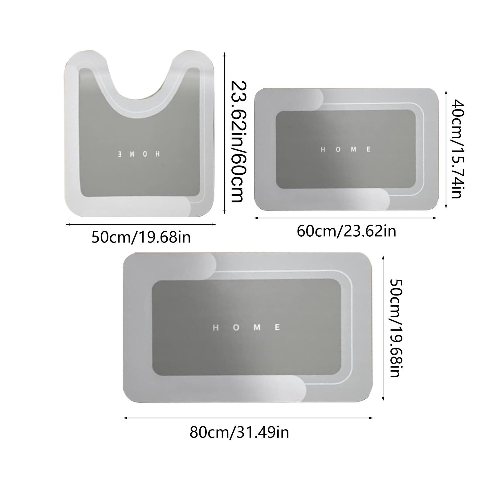 Tuvgenk Bathroom Mat Sets 3 Piece Gray Non Slip Bathroom Rug Sets Quick Drying Machine Washable U Shaped Absorbent Floor Mats for Home