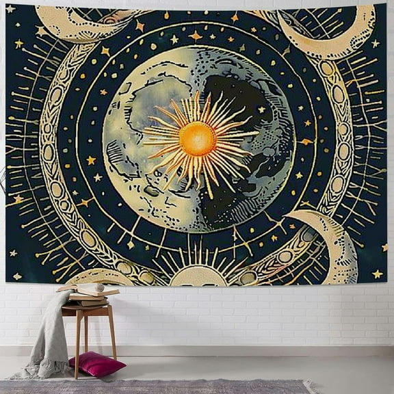 Shiartex  Vertical Sun and Moon Tapestry -  Aesthetic Wall Hanging for Bedroom Decor - Mystical Tapestries with Psychedelic Sun and Star Design  40x30inch