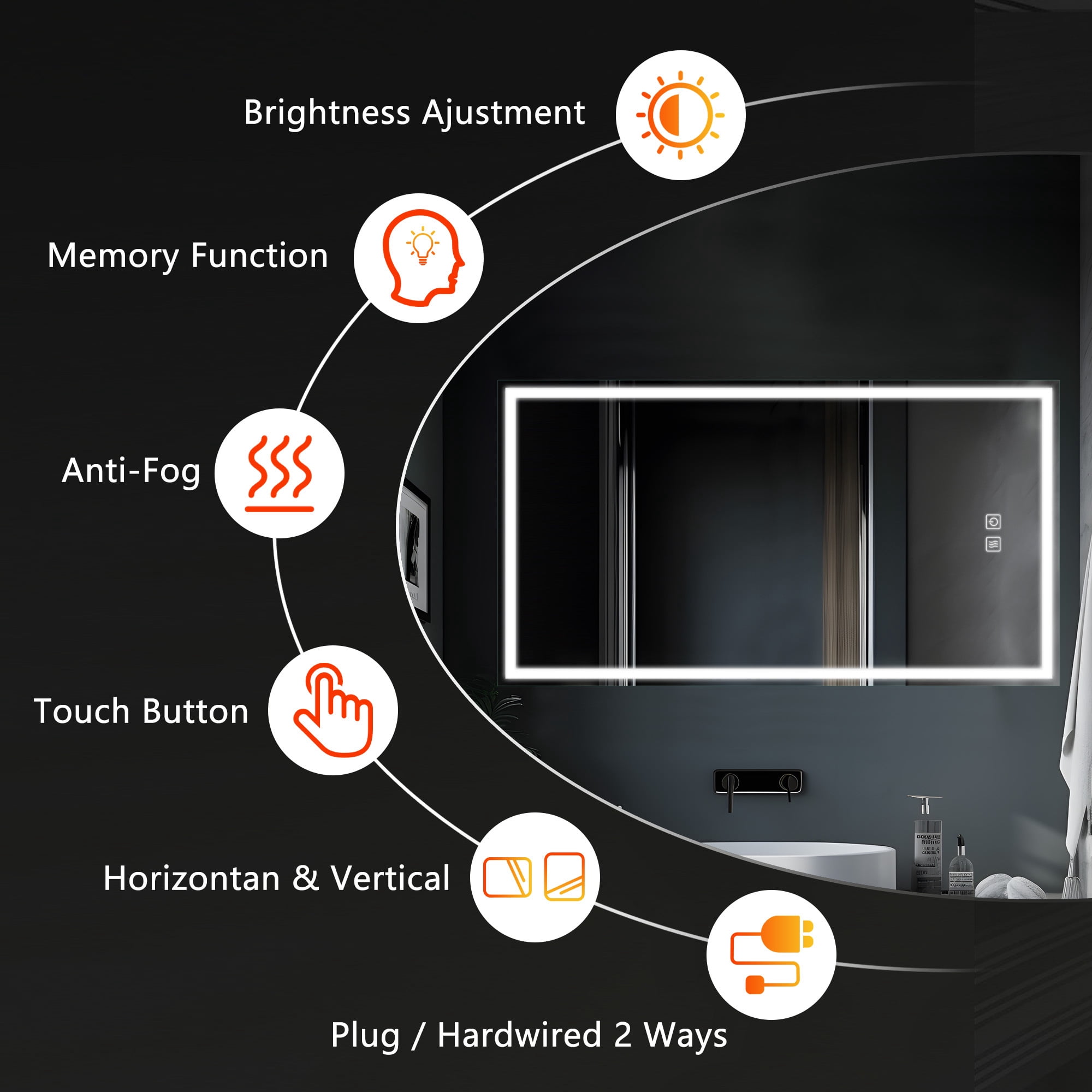 59"x35" LED Lighted Right Angle Wall Mounted Bathroom Mirror Modern Rectrangle Vanity Mirror with Anti-Fog,Silver