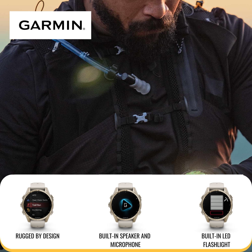 Garmin Fenix 8 43mm GPS Smartwatch (Carbon Gray DLC Titanium and Black-Pebble Gray) Bundle with Charger Stand and Cable, Screen Protector, and Charger Port Protector (4 Items)